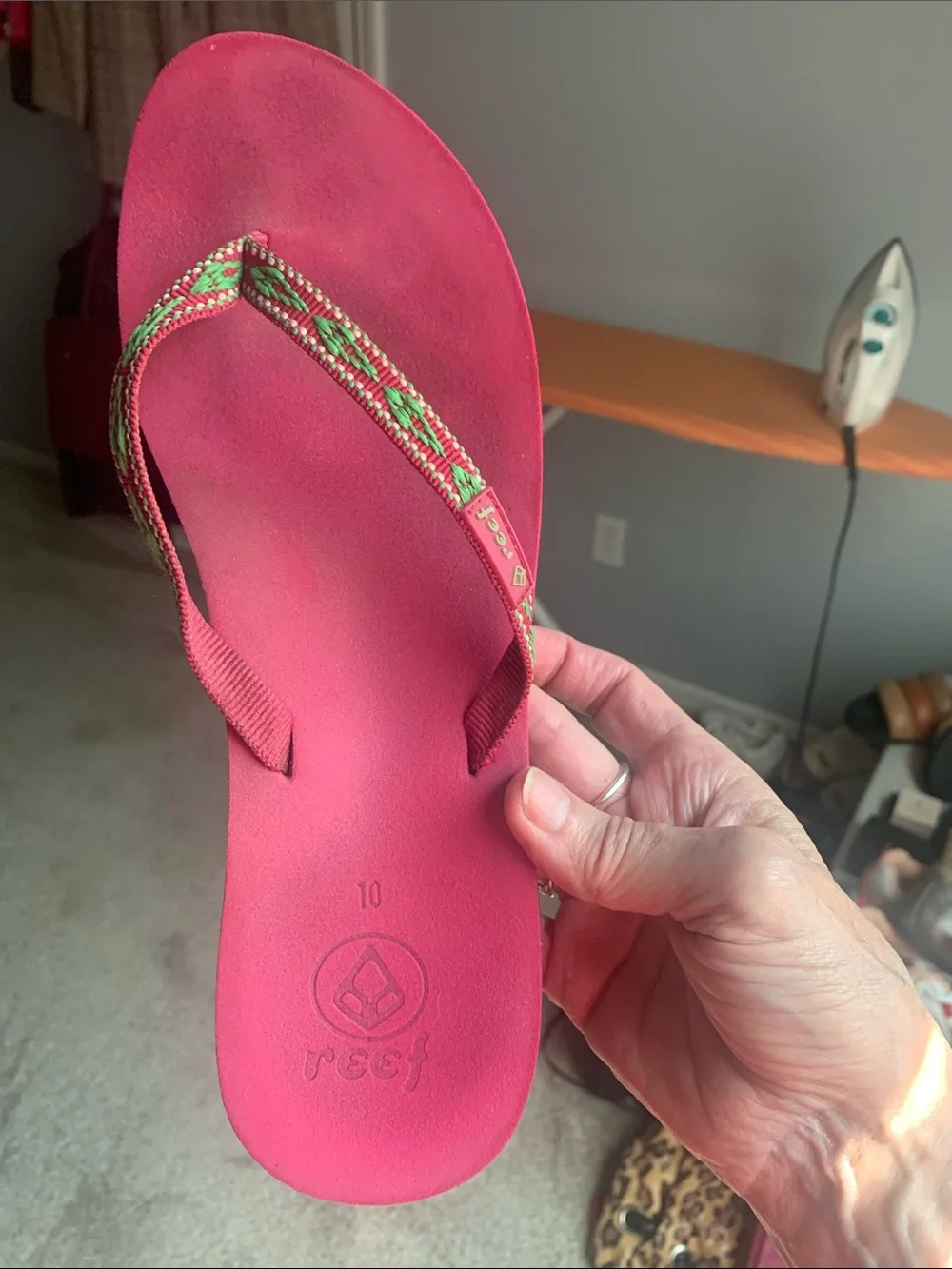 Reef Pink Flip Flops with Braided Green Accent